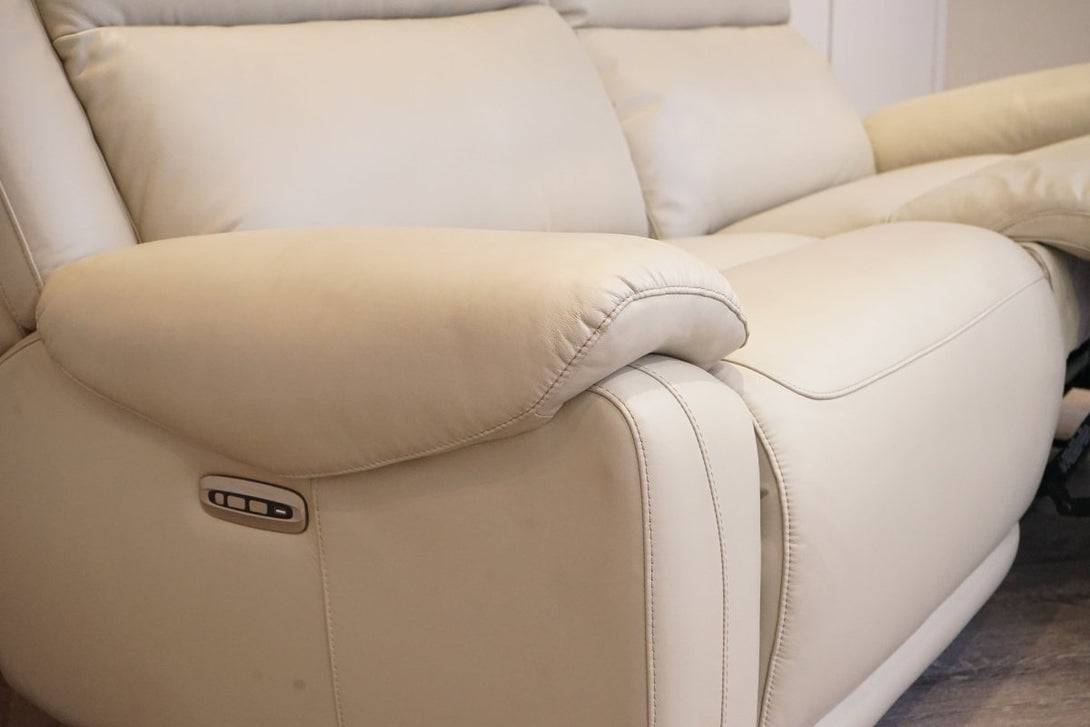 Cascade 3 Seater Power Reclining Leather Sofa, Putty