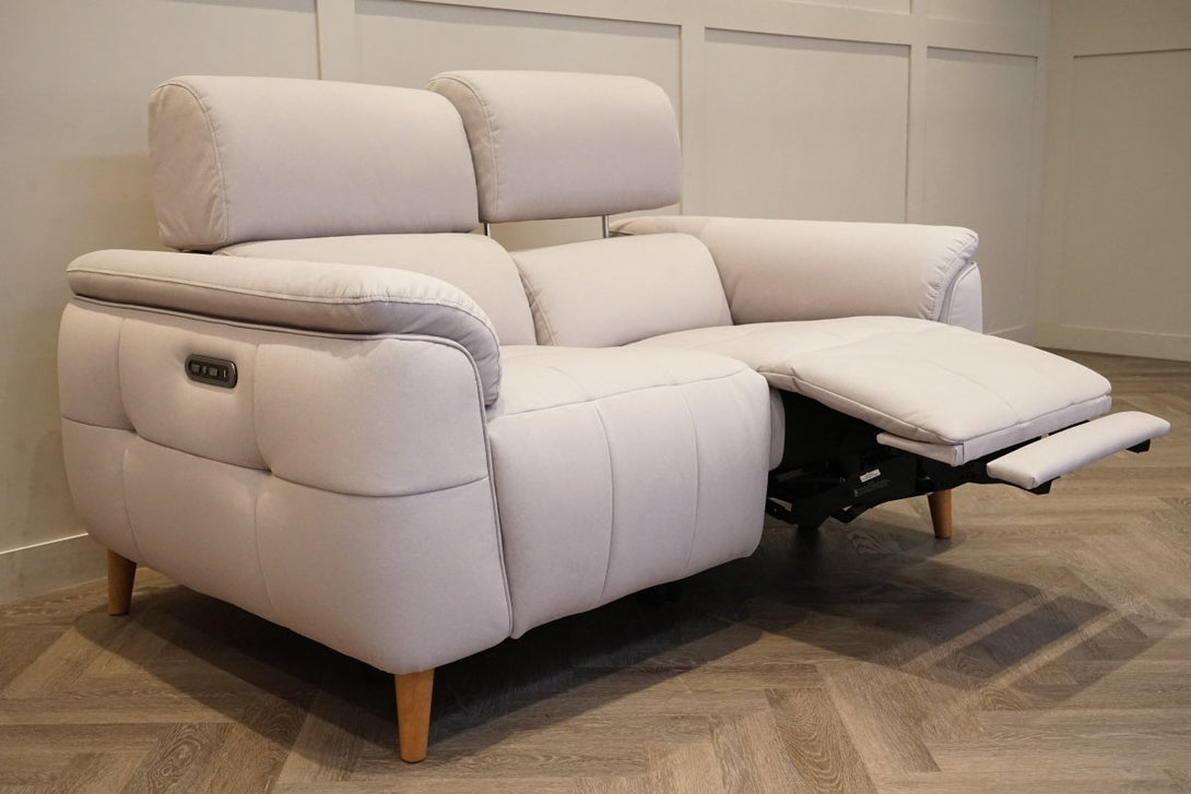 Cassius Small 2 Seater Fabric Sofa, Power Headrests / Power Recliner