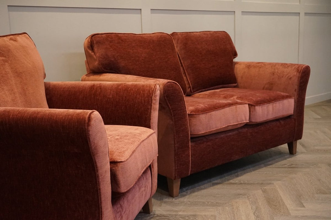 Charlotte II Small 2 Seater Sofa & Armchair, Plush Chenille Auburn