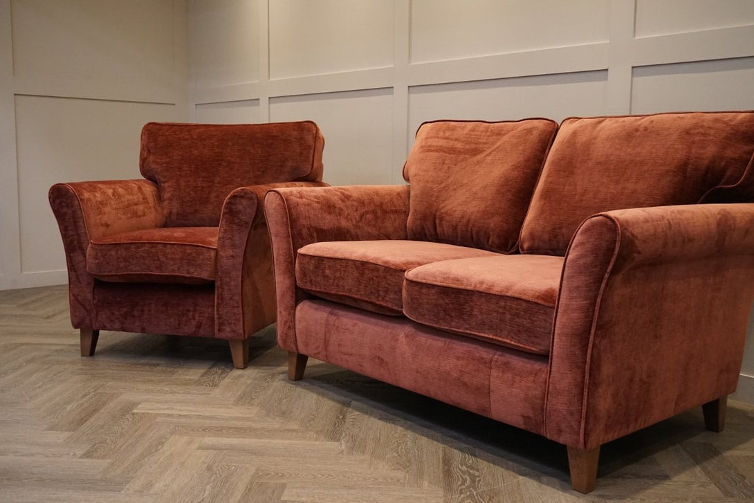 Charlotte II Small 2 Seater Sofa & Armchair, Plush Chenille Auburn