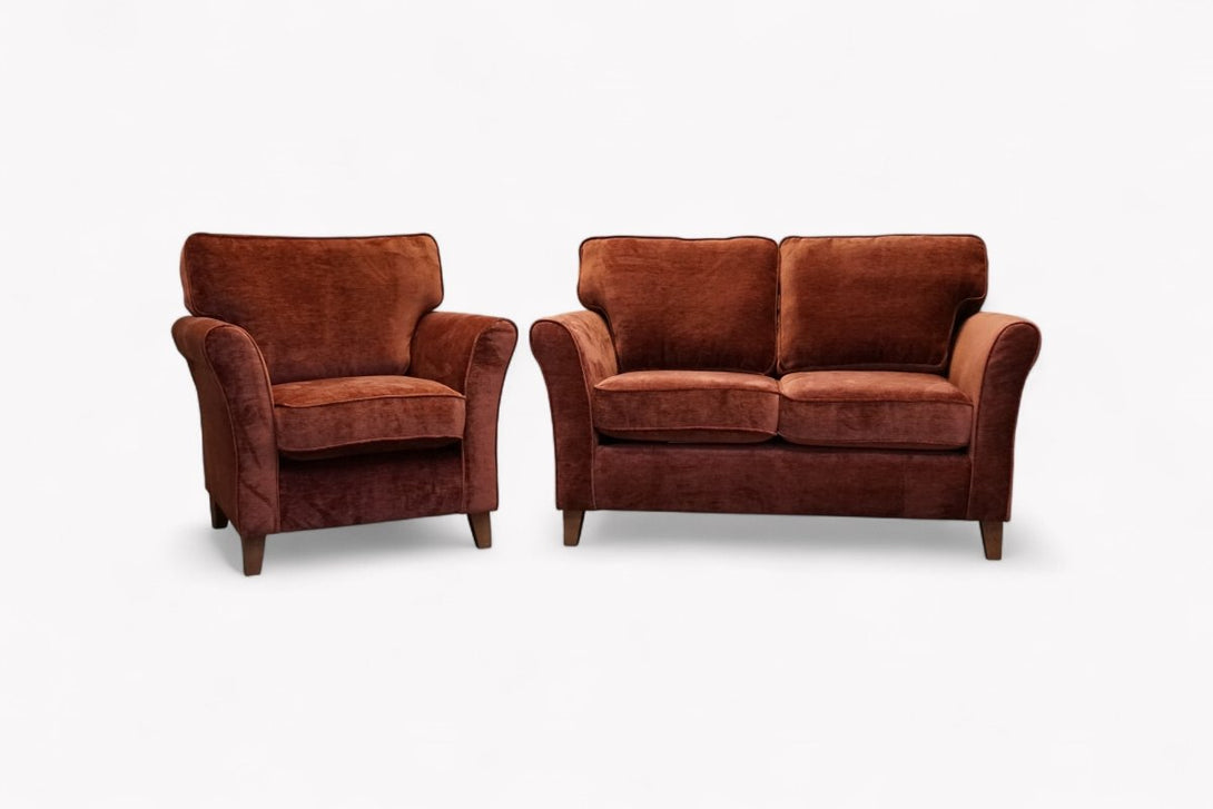 Charlotte II Small 2 Seater Sofa & Armchair, Plush Chenille Auburn