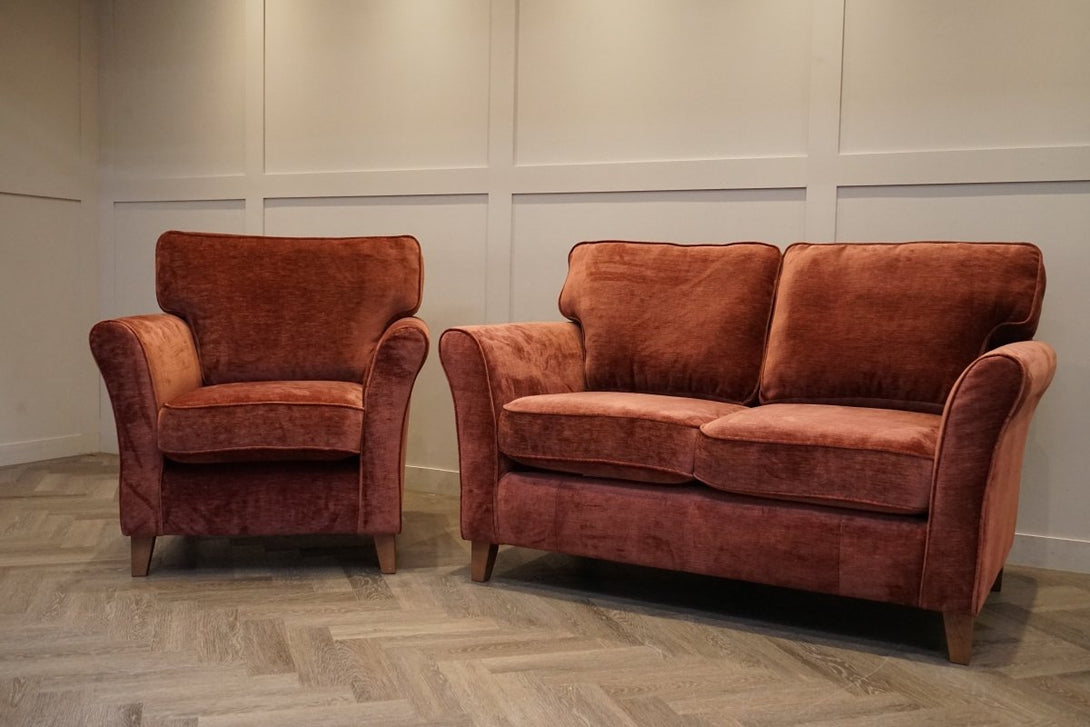 Charlotte II Small 2 Seater Sofa & Armchair, Plush Chenille Auburn