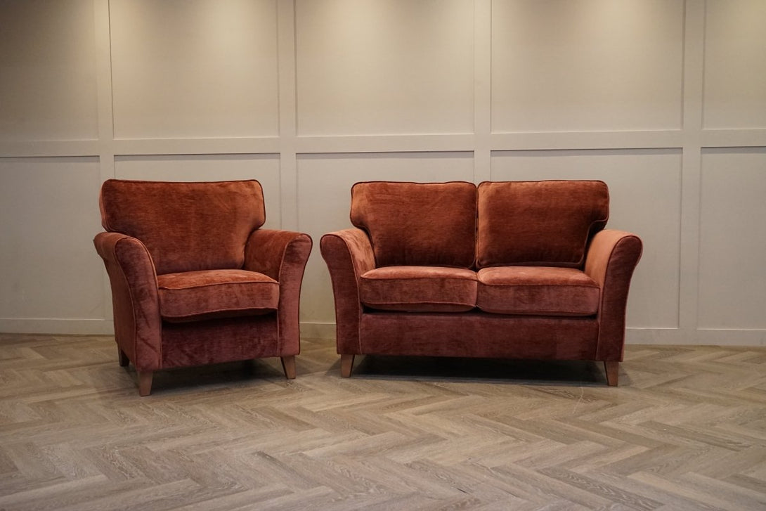 Charlotte II Small 2 Seater Sofa & Armchair, Plush Chenille Auburn