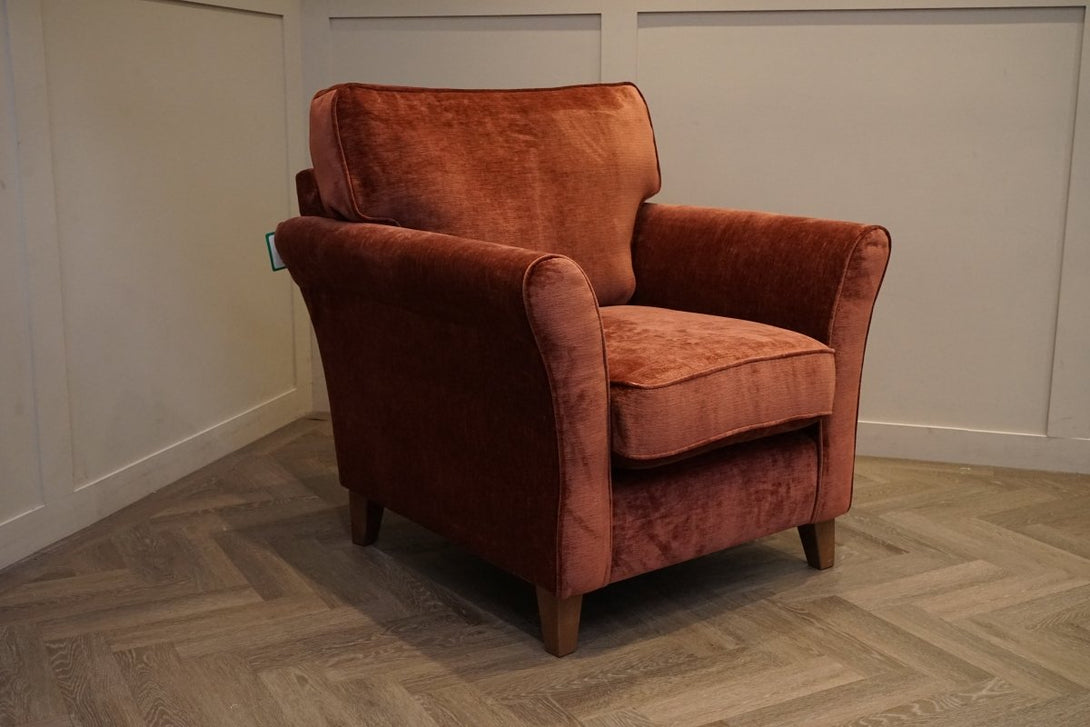 Charlotte II Small 2 Seater Sofa & Armchair, Plush Chenille Auburn