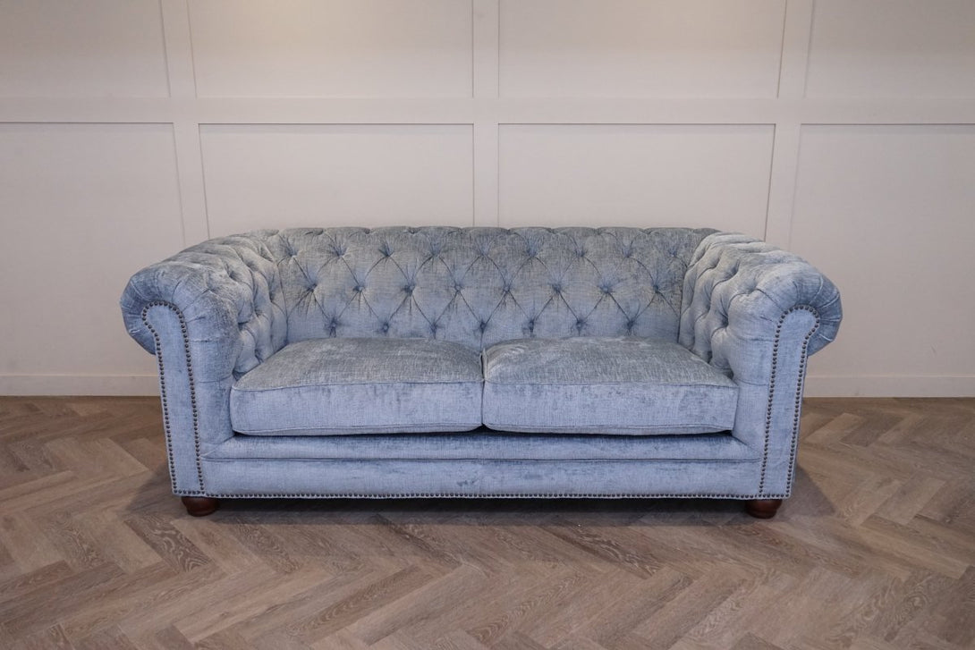 Charterhouse 2 Seater Chesterfield Fabric Sofa, Chenille Sky Blue