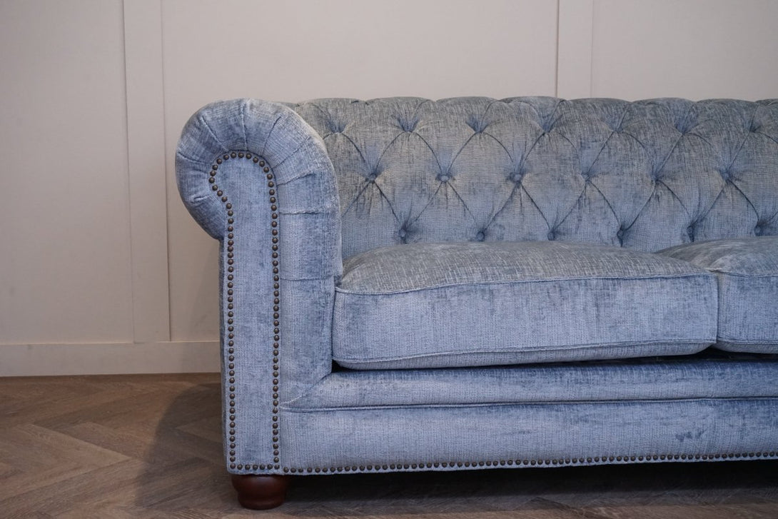 Charterhouse 2 Seater Chesterfield Fabric Sofa, Chenille Sky Blue