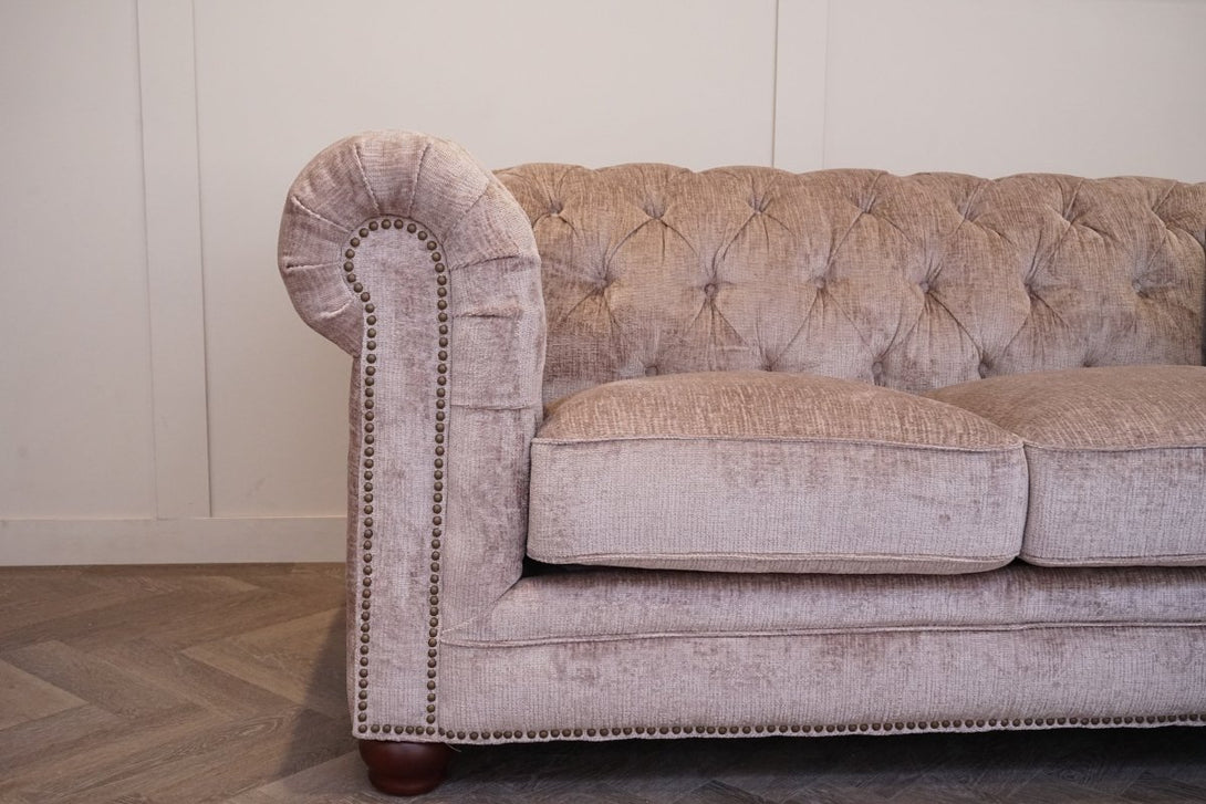 Charterhouse 3.5 Seater Chesterfield Fabric Sofa, Chenille Mink
