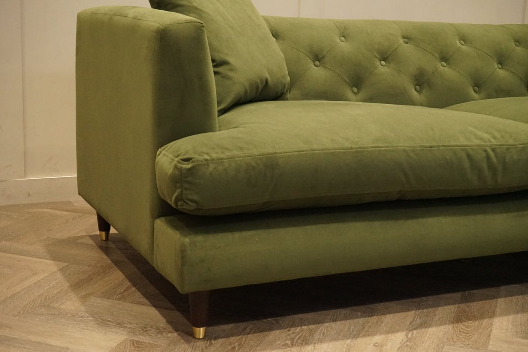 Chester Grand 4 Seater Sofa, Easy Clean Plush Velvet Olive Green