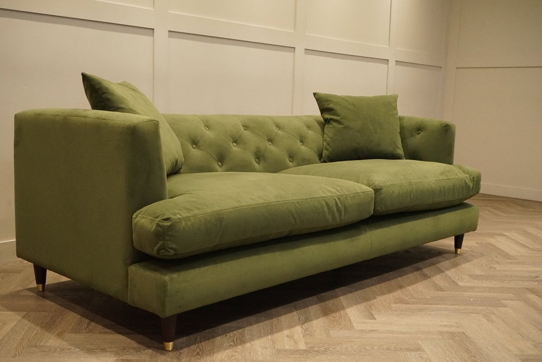 Chester Grand 4 Seater Sofa, Easy Clean Plush Velvet Olive Green