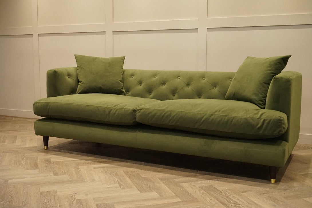 Chester Grand 4 Seater Sofa, Easy Clean Plush Velvet Olive Green