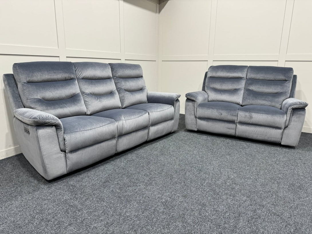 Chicago 3 Seater & 2 Seater Fabric Power Recliner Sofas, Silver