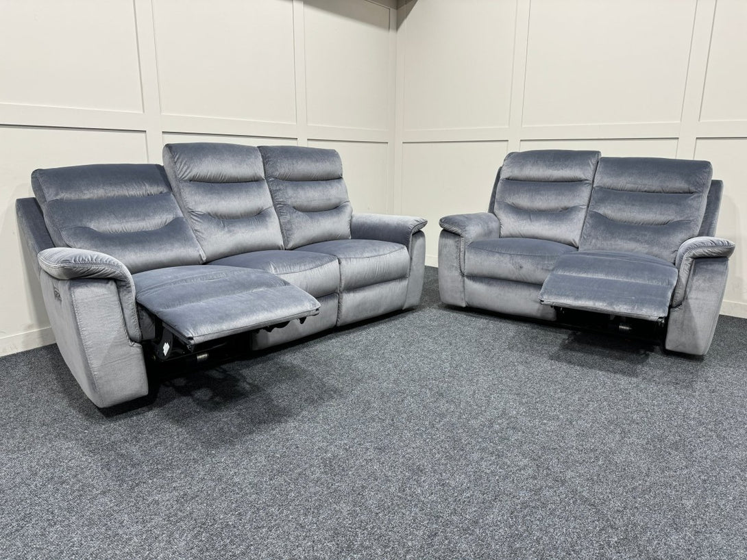 Chicago 3 Seater & 2 Seater Fabric Power Recliner Sofas, Silver