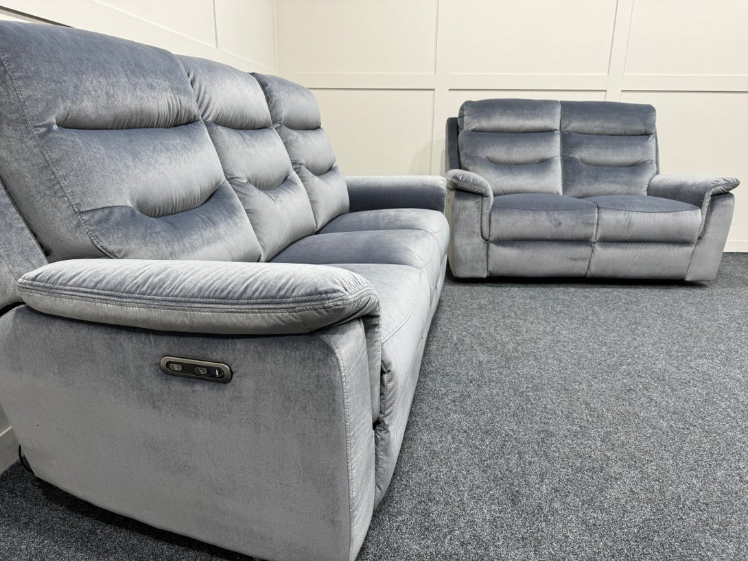 Chicago 3 Seater & 2 Seater Fabric Power Recliner Sofas, Silver