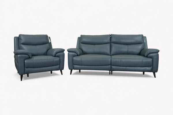Como 3 Seater Leather Sofa & Armchair, Power Foot / Tilt Headrest, Peacock