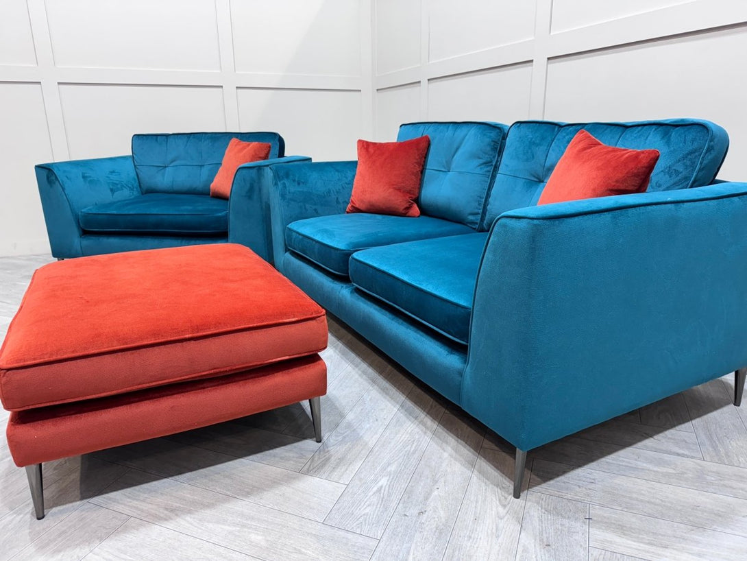 Conza 3 Seater Sofa, Loveseat & Footstool, Lumino Teal