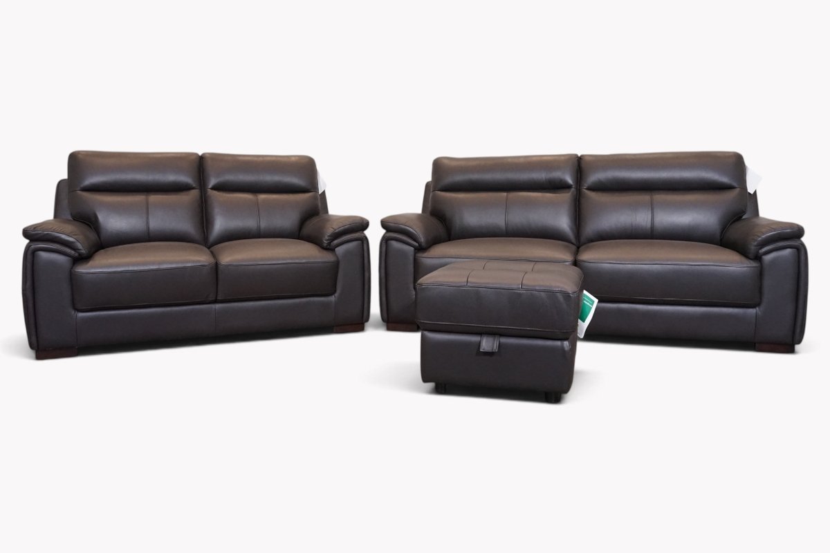 Cosina 3 & 2 Seater Leather Sofa c/w Footstool, Macadamia Cocoa