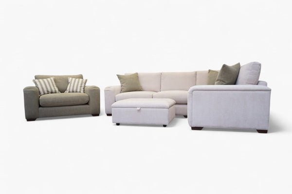 Cottage Large RHF Corner Sofa & Cuddle Chair, Dusky Natural/Green, FREE Footstool