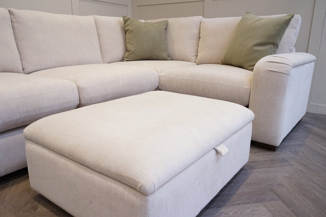 Cottage Large RHF Corner Sofa & Cuddle Chair, Dusky Natural/Green, FREE Footstool