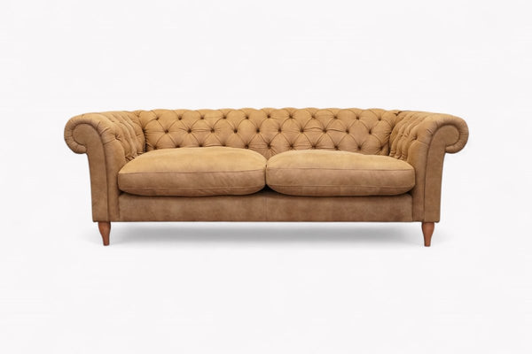 Cromwell Chesterfield Grand 4 Seater Leather Sofa, Demetra Light Tan