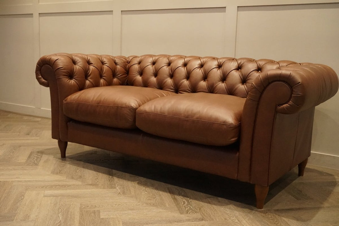 Cromwell Chesterfield Large 3 Seater Leather Sofa, Premium Cocoa