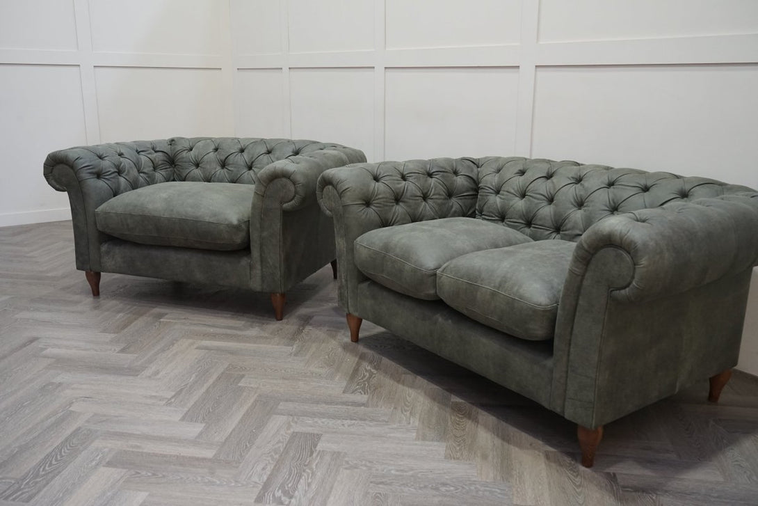 Cromwell Small 2 Seater Sofa & Snuggler, Demetra Green Leather