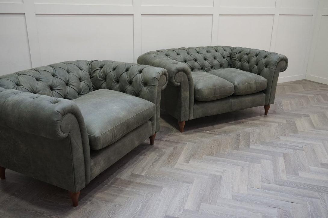 Cromwell Small 2 Seater Sofa & Snuggler, Demetra Green Leather