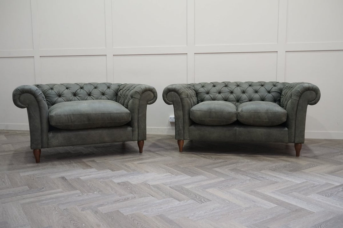 Cromwell Small 2 Seater Sofa & Snuggler, Demetra Green Leather