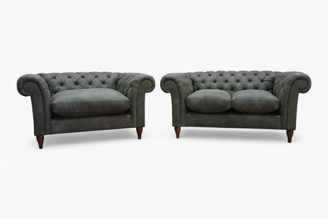 Cromwell Small 2 Seater Sofa & Snuggler, Demetra Green Leather