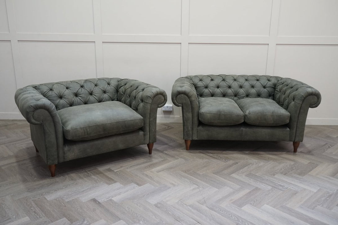 Cromwell Small 2 Seater Sofa & Snuggler, Demetra Green Leather