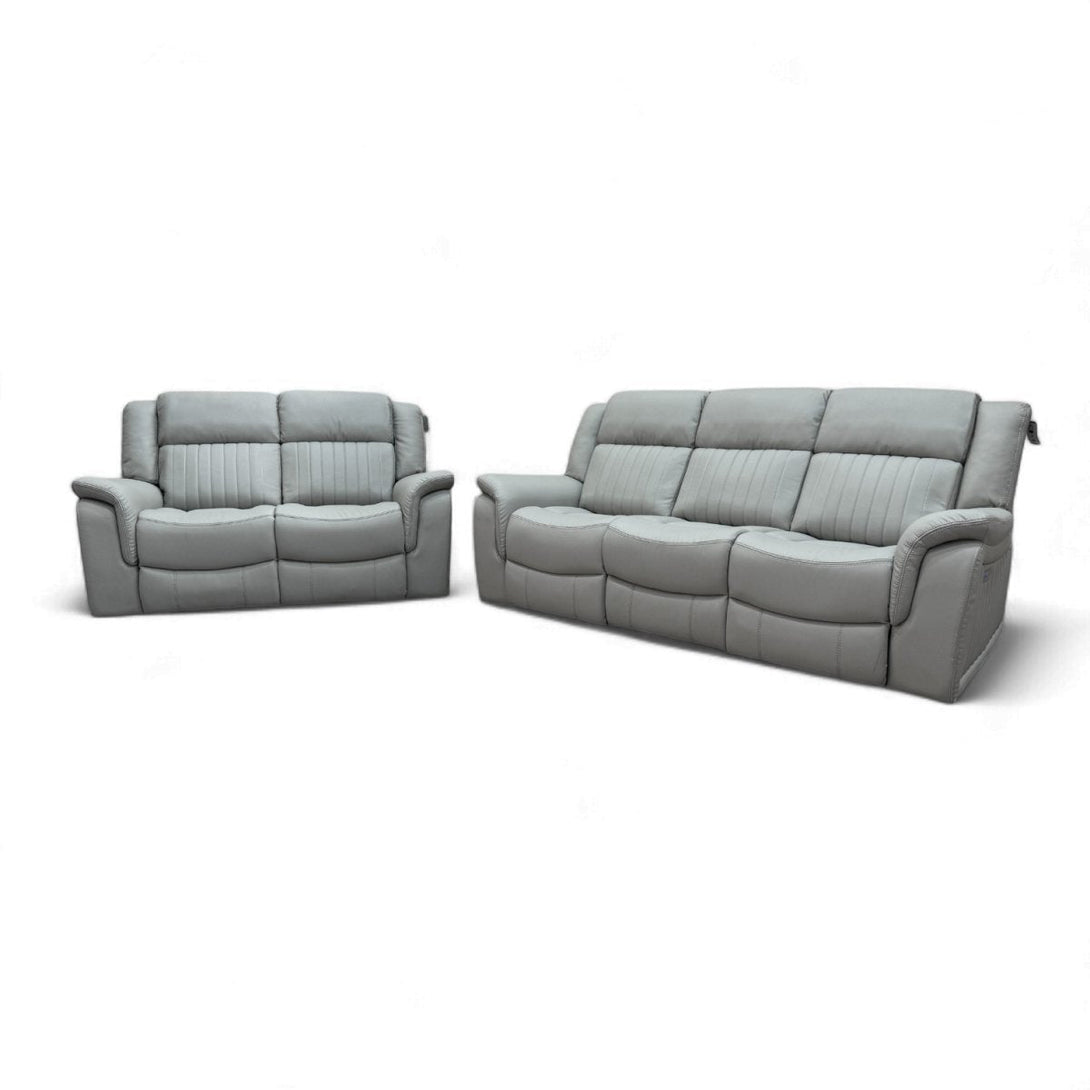 Domino Power Reclining 3 + 2 Seater Sofa, Dark Grey Leather