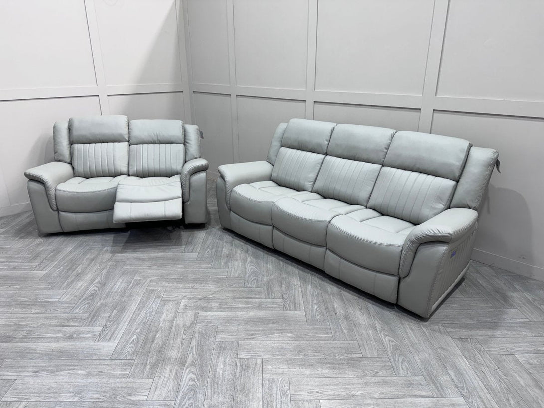 Domino Power Reclining 3 + 2 Seater Sofa, Dark Grey Leather