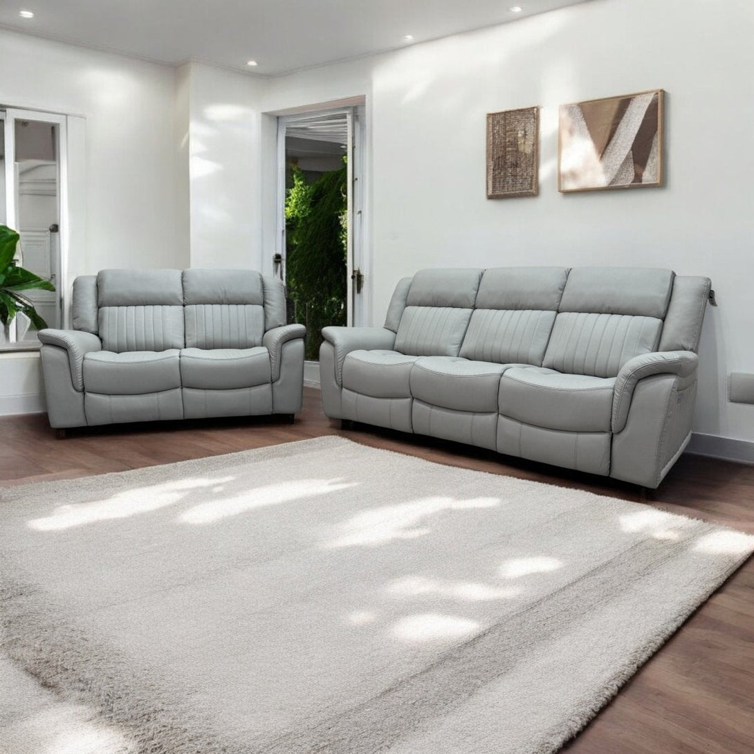 Domino Power Reclining 3 + 2 Seater Sofa, Dark Grey Leather