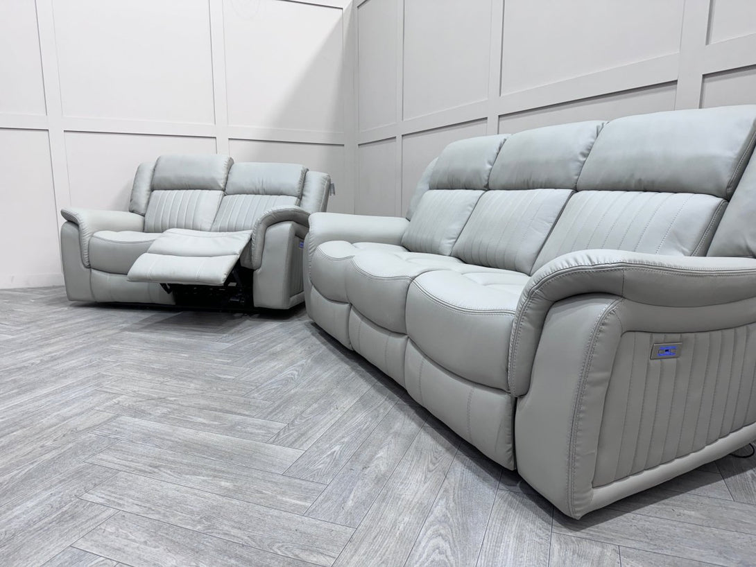 Domino Power Reclining 3 + 2 Seater Sofa, Grey Leather