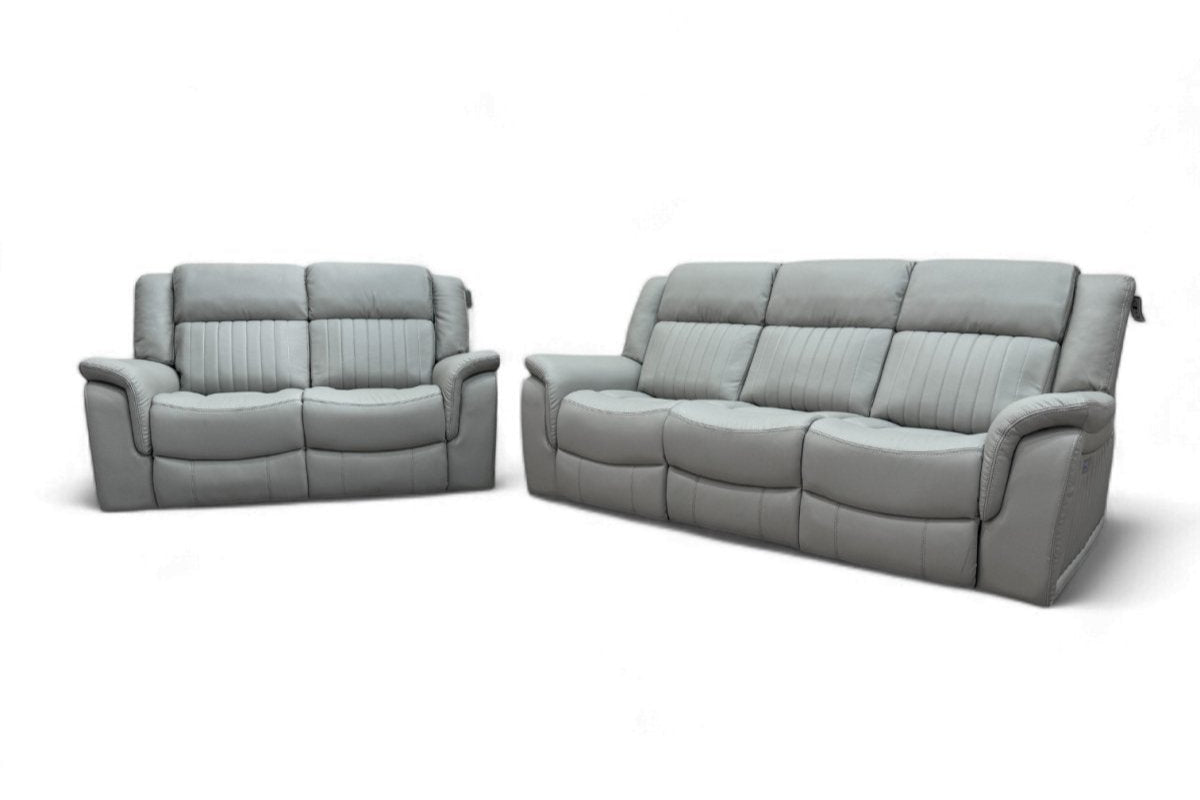 Domino Power Reclining 3 + 2 Seater Sofa, Grey Leather
