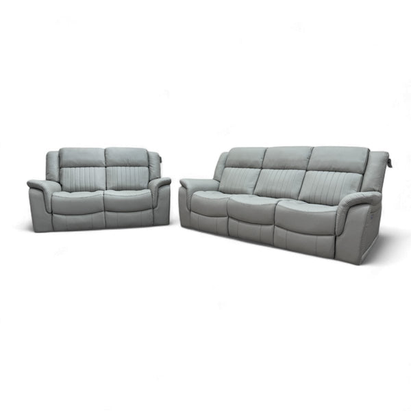 Domino Power Reclining 3 + 2 Seater Sofa, Grey Leather