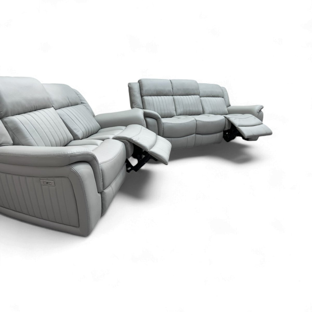 Domino Power Reclining 3 + 2 Seater Sofa, Grey Leather