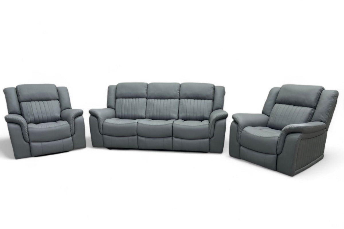 Domino Power Reclining 3 Seater Sofa & 2 Armchairs, Dark Grey Leather