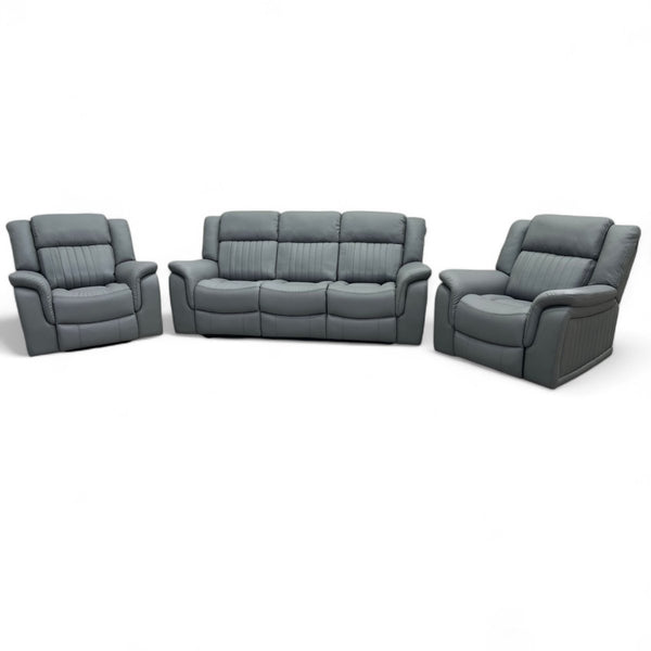 Domino Power Reclining 3 Seater Sofa & 2 Armchairs, Dark Grey Leather