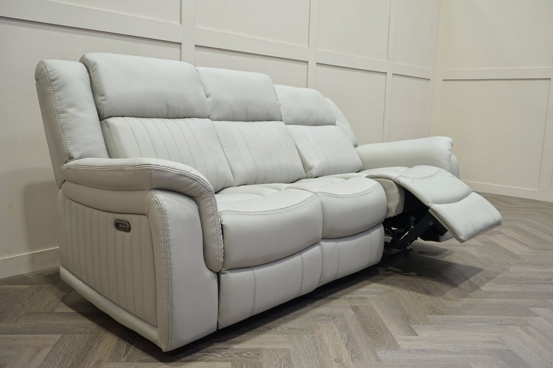 Domino Power Reclining 3 Seater Sofa, Dark Grey Leather