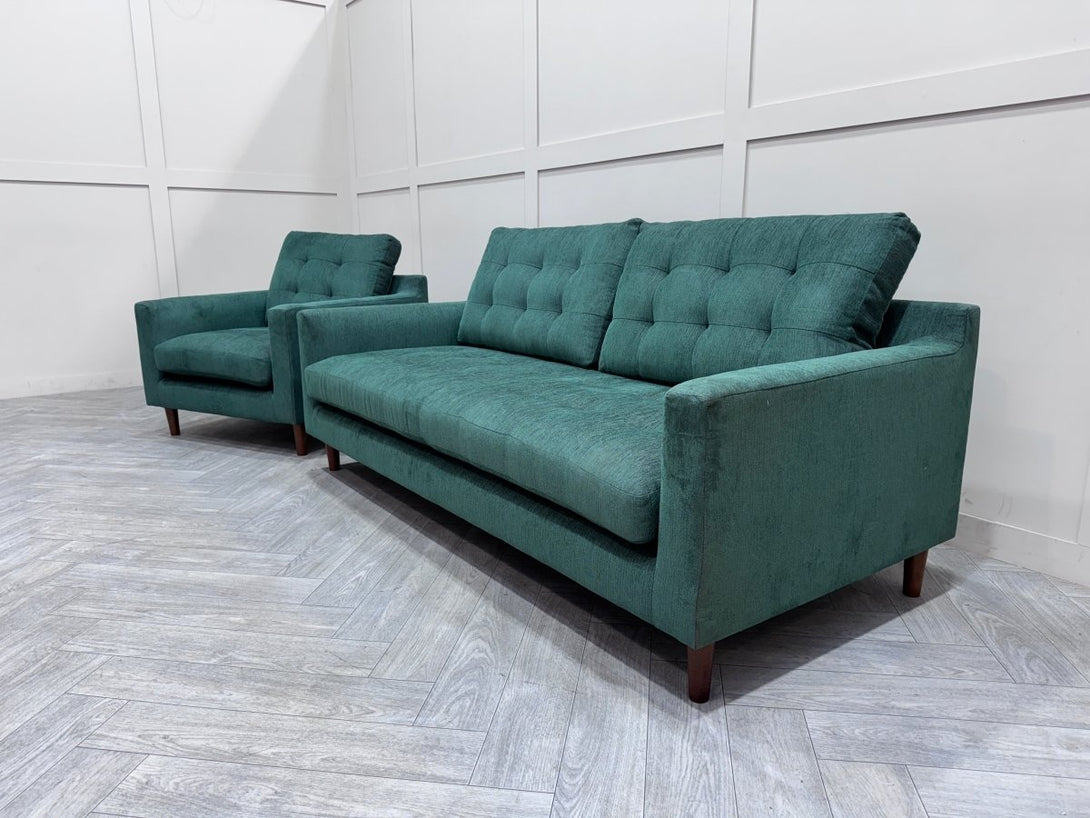 Draper II Large 3 Seater Sofa & Armchair, Brushed Tweed Green