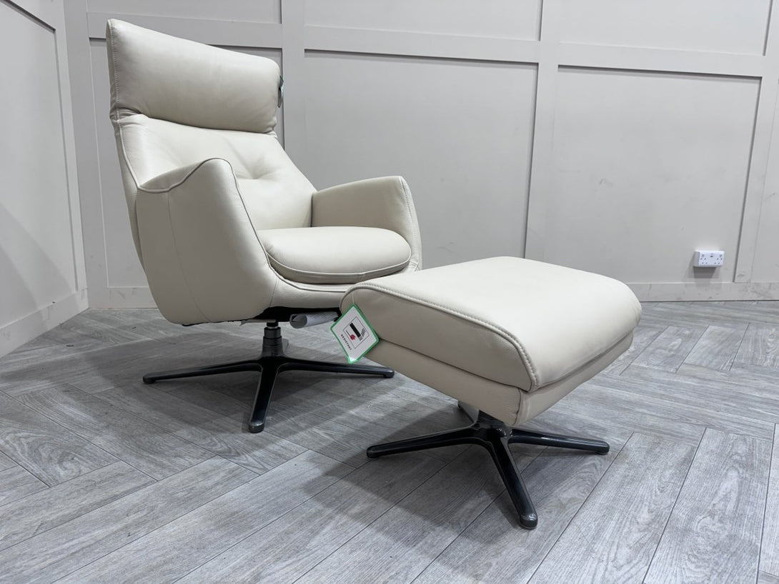 Ease Leather Recliner Armchair & Footstool, Stone Leather