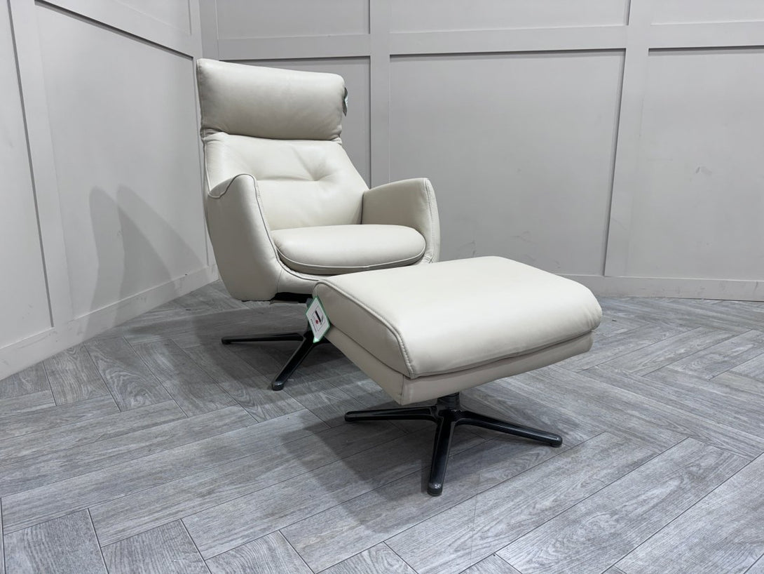 Ease Leather Recliner Armchair & Footstool, Stone Leather