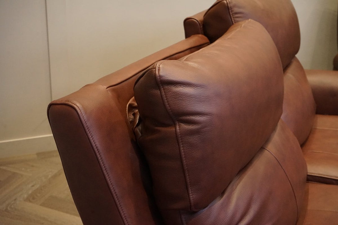 Ezra 2 Seater Recliner Sofa Set, Power Headrests, Chestnut Leather