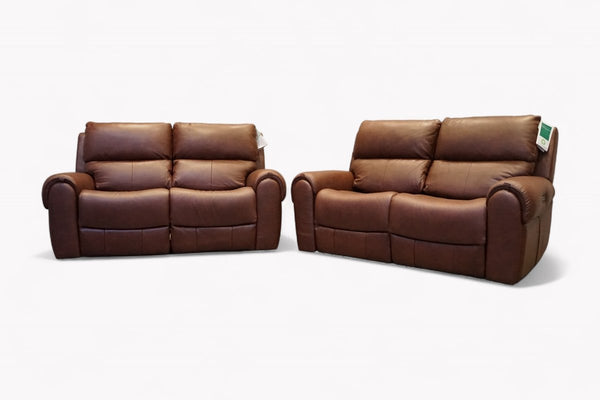 Ezra 2 Seater Recliner Sofa Set, Power Headrests, Chestnut Leather