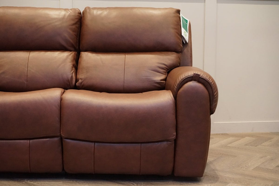Ezra 2 Seater Recliner Sofa Set, Power Headrests, Chestnut Leather