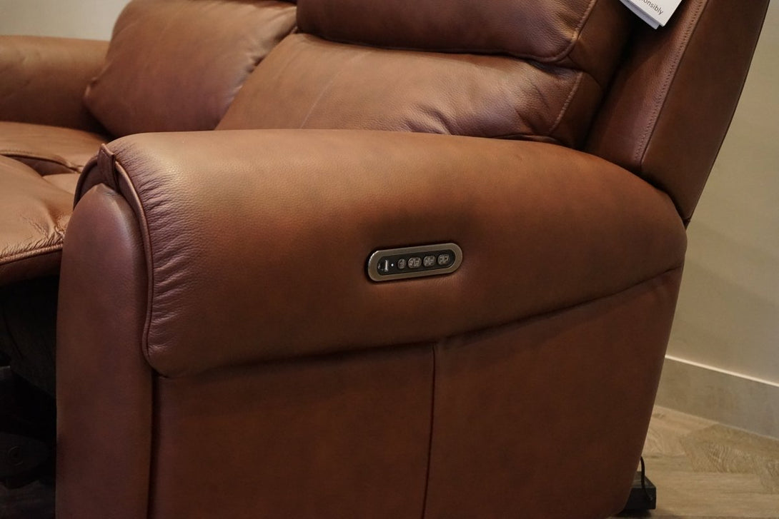 Ezra 2 Seater Recliner Sofa Set, Power Headrests, Chestnut Leather