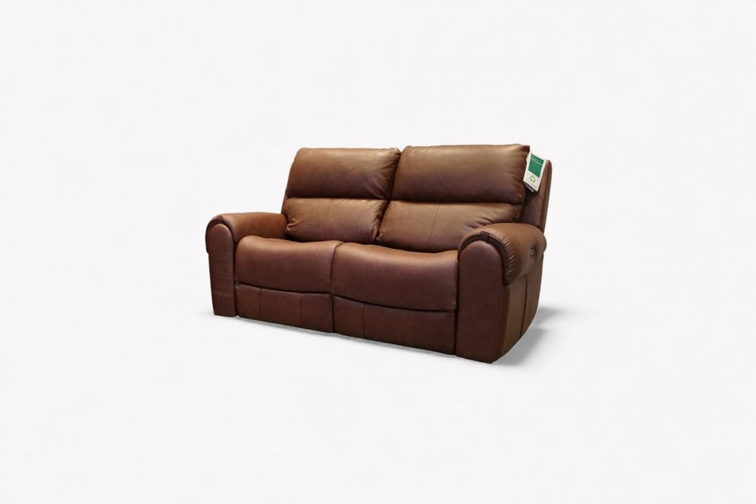Ezra 2 Seater Sofa, Power Recliner & Headrests, Chestnut Leather