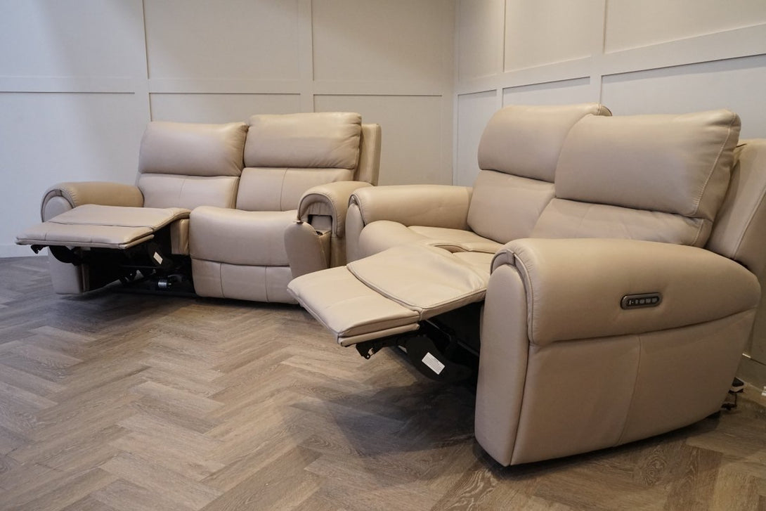 Ezra 2+2 Seater Sofa Set, Power Recliner & Headrests, Oyster Leather