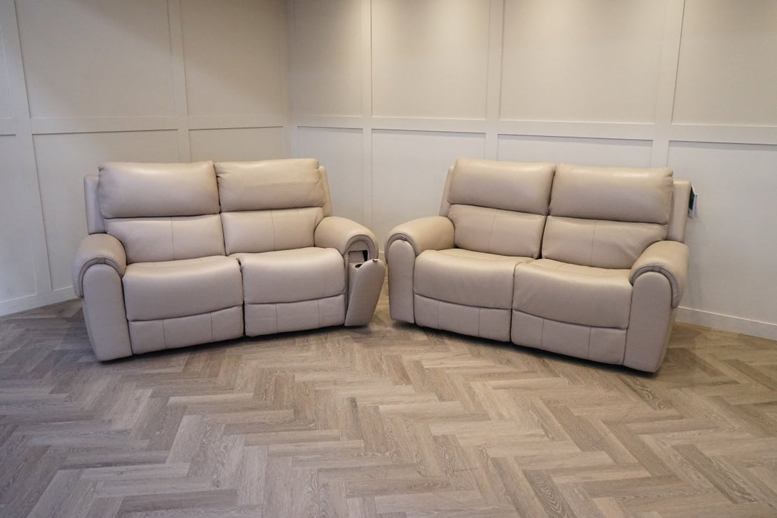 Ezra 2+2 Seater Sofa Set, Power Recliner & Headrests, Oyster Leather