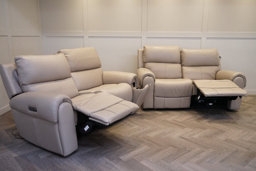 Ezra 2+2 Seater Sofa Set, Power Recliner & Headrests, Oyster Leather